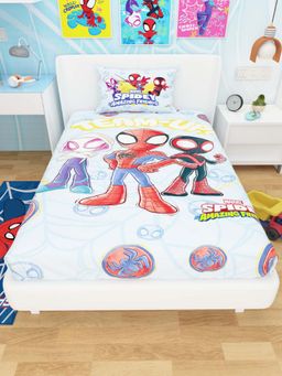 Athom Living - Marvel Spidey Cotton Single Bedsheet with Pillow Cover For Kids Multi-Color