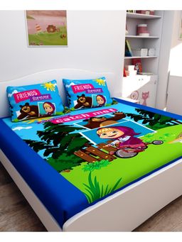 Athom Living - Masha and The Bear Digital Printed Cotton Kids Double Bedsheet With 2 Pillow Cover