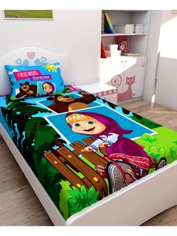 Athom Living - Masha and The Bear Digital Printed Cotton Kids Single Bedsheet With Pillow Cover