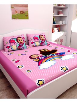 Athom Living - Masha and The Bear Digital Printed Cotton Kids Double Bedsheet With 2 Pillow Cover