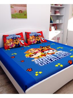 Athom Living - Paw Patrol Digital Printed Cotton Kids Double Bedsheet With 2 Pillow Cover