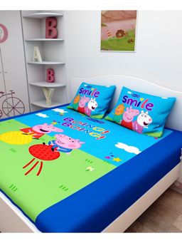 Athom Living - Peppa Pig Digital Printed Cotton Kids Double Bedsheet With 2 Pillow Cover