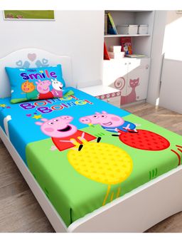 Athom Living - Peppa Pig Digital Printed Cotton Kids Single Bedsheet 147X223 Cm With Pillow Cover