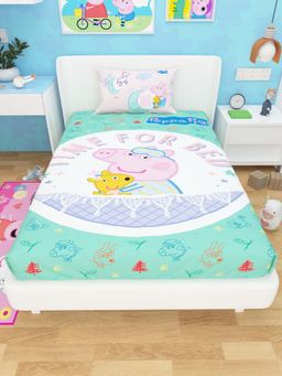 Athom Living - Peppa Pig Cotton Single Bed Sheet with Pillow Covers For Kids Multi-Color