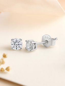Ornate Jewels - 925 Silver 1 Carat American Diamond Solitaire Stud Earrings For Women & Girls (One Size)