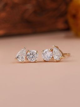 Ornate Jewels - 18K Gold 0.64 Carat Round and Pear Lab Grown Diamond Toi Et Moi Stud Earrings
