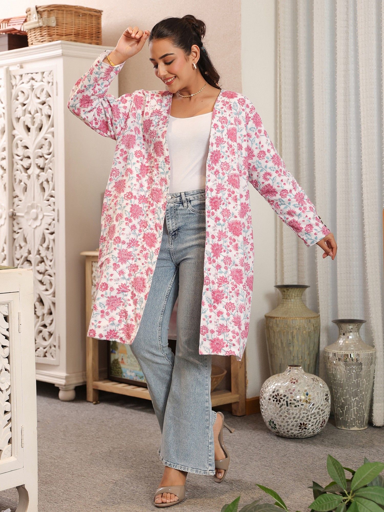 jaipur morni Women White Cotton Floral Overlays-picture-20