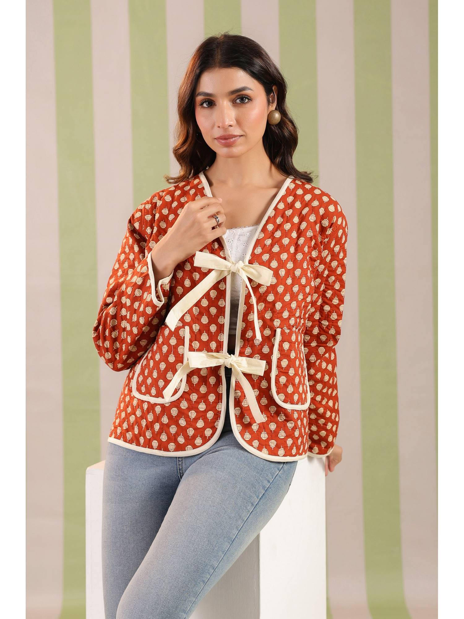 jaipur morni Women Mustard Cotton Abstract Light Jacket-picture-46