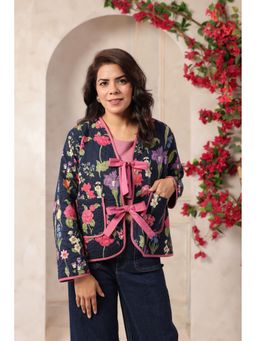 Jaipur Morni - Women Navy Blue Cotton Floral Light Jacket