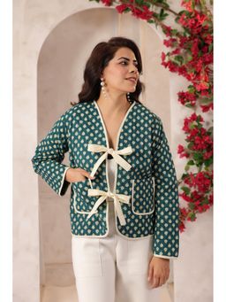 Jaipur Morni - Women Green Cotton Abstract Light Jacket