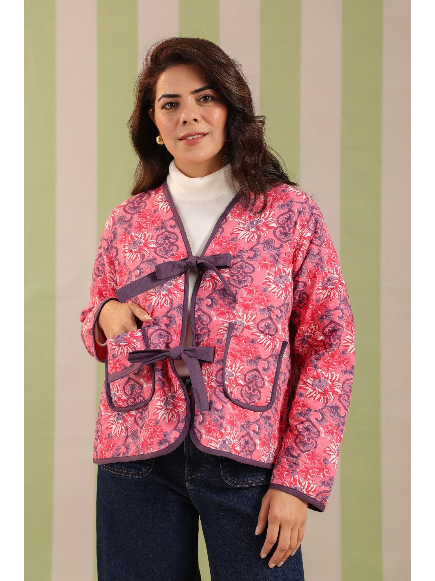 jaipur morni Women Pink Cotton Floral Light Jacket-picture-21
