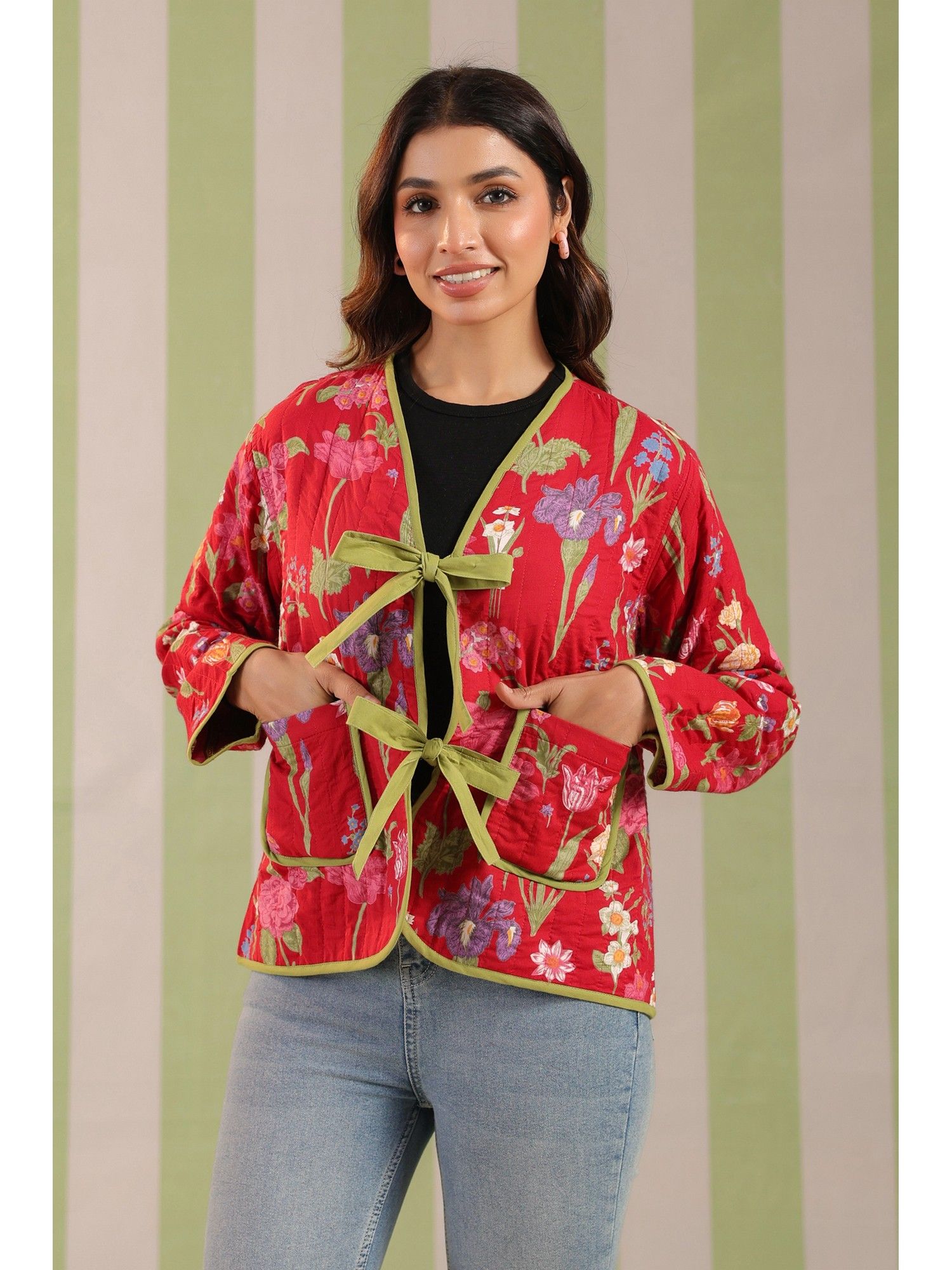 jaipur morni Women Red Cotton Floral Light Jacket-picture-11