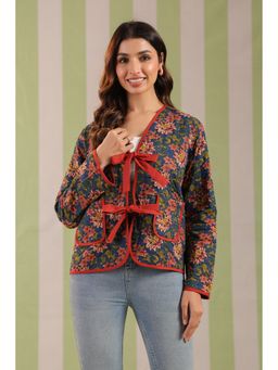 Jaipur Morni - Women Blue Cotton Floral Light Jacket