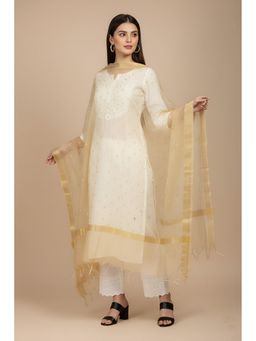 MUFFLY - Women Gold Cotton Woven Dupatta