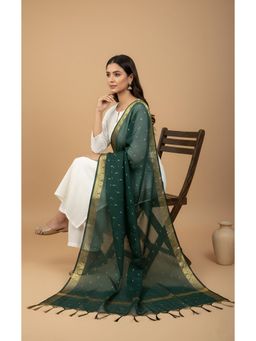 MUFFLY - Women Green Cotton Woven Dupatta