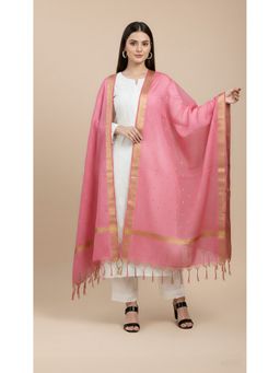 MUFFLY - Women Peach Cotton Woven Dupatta