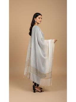 MUFFLY - Women White Cotton Woven Dupatta