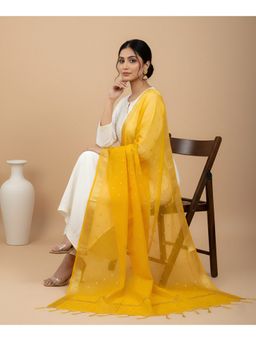 MUFFLY - Women Yellow Cotton Woven Dupatta