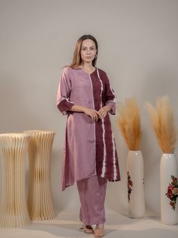 Meeshara - Women Mauve Cotton Tie & Dye Print A-Line Kurta With Pant
