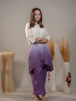 Meeshara - Women Purple Colorblock Cotton Print A-Line Kurta With Pant