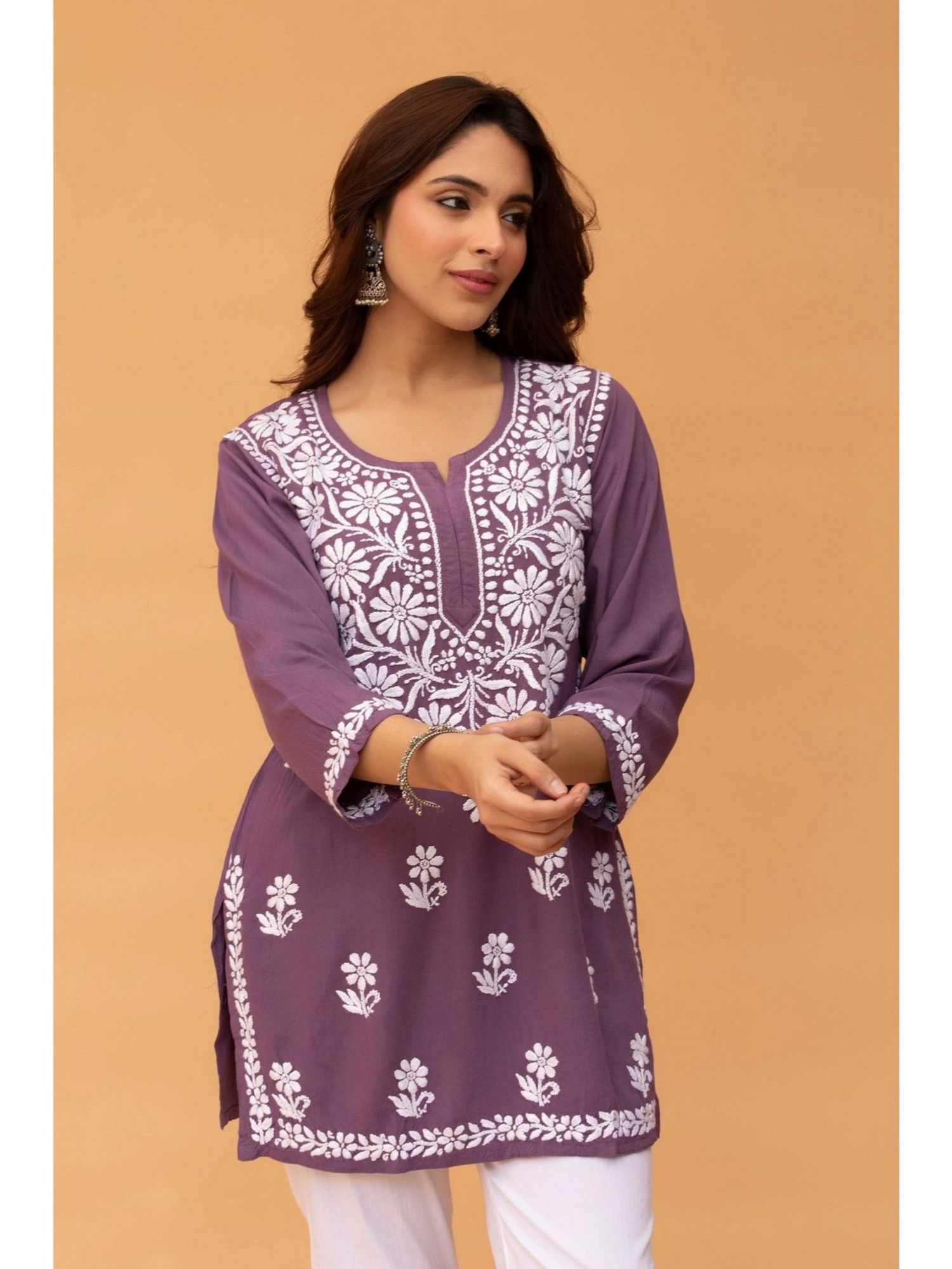 estela Women Purple Rayon Embroidered Straight Kurti-picture-21