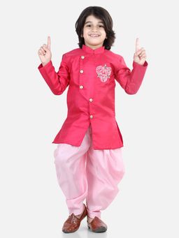 BownBee - Hand Embroidered Kurta Dhoti for Boys - Pink (Set of 2)
