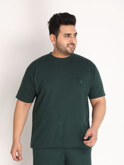 CHKOKKO - Mens Plus Size Terry Cotton Loose Fit Half Sleeves T-shirt In Green