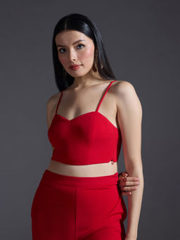 Twenty Dresses by Nykaa Fashion - Party Red Solid Corsage Detail Strappy Crop Top