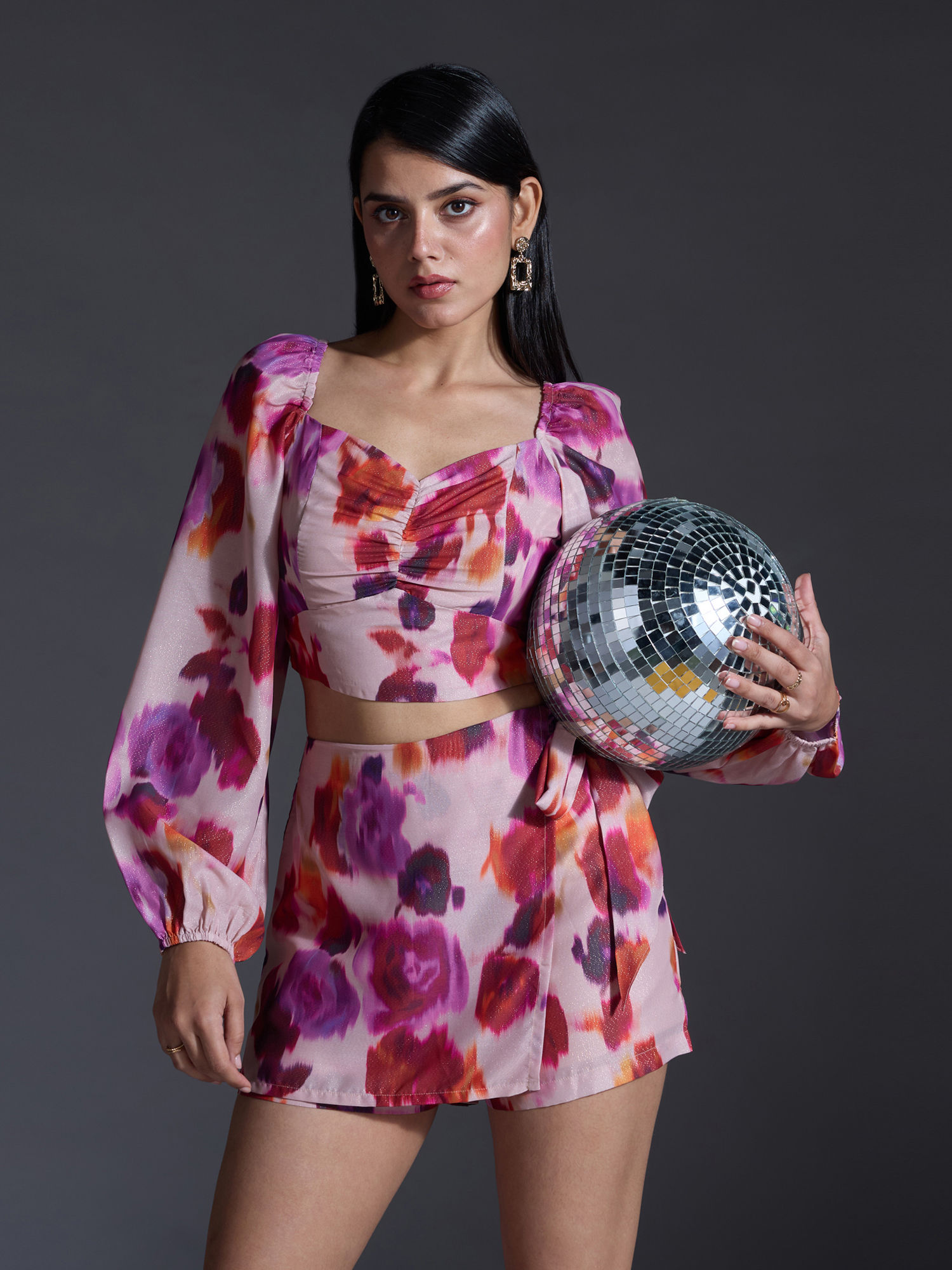 Party Multicolor Floral Print Crop Top and Skort Co-Ord (Set of 2)-picture-29