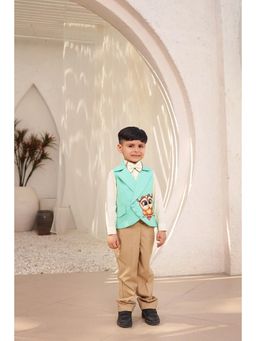 Fayon Kids - Green Waist Coat with Shirt and Pant (Set of 4)