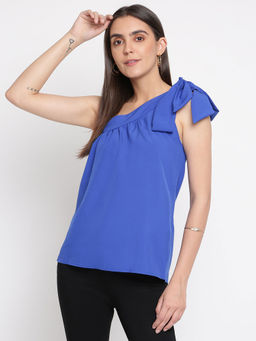 IKI CHIC - Blue One Shoulder Gathered Top