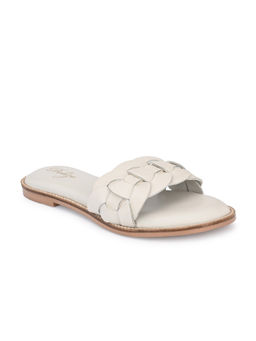 Delize - Leather- Womens Off-white Solid Cuban Chain Flats