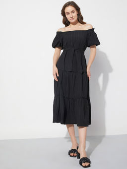 VERO MODA - Black Striped Off-Shoulder Midi Dress (Set of 2)