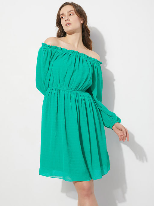 Buy VERO MODA Green Off-shoulder Fit & Flare Dress Online