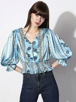 VERO MODA - Blue Floral Print Top