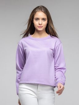 SHAYE - Lilac Boat Neck Solid Long Sleeves Sweatshirt for Women