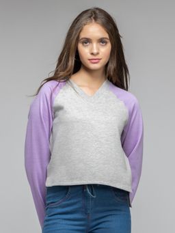 SHAYE - Lilac V-Neck Colorblock Long Sleeves Sweatshirt for Women