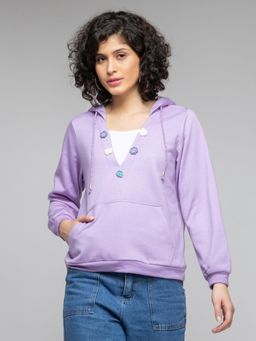 SHAYE - Lilac Hooded Embroidered Long Sleeves Sweatshirt for Women