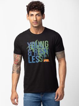 Spykar - Black Round Neck Half Sleeves T-Shirt For Men