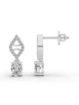 Sparkles - Lab Grown 0.88 Carat Oval Diamond Leaf Drop Stud Earrings for Women | 14K White Gold