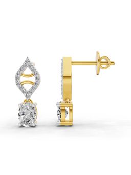 Sparkles - Lab Grown 0.88 Carat Oval Diamond Leaf Drop Stud Earrings for Women | 14K Yellow Gold