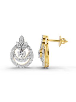 Sparkles - Lab Grown 0.91 Carat Round Shape Diamond Halo Cluster Stud Earrings | 14K Yellow Gold