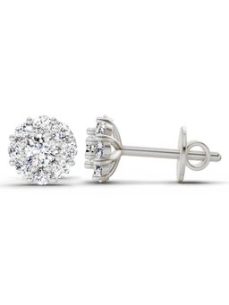 Sparkles - Lab Grown 0.57 Carat Round Shape Floral Halo Diamond Stud Earrings | 14K White Gold