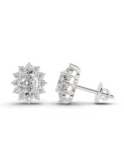 Sparkles - Lab Grown 0.95 Carat Oval Cluster Diamond Stud Earrings for Women | 14K White Gold