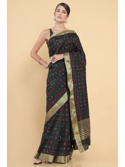 Soch - Women Maroon Net Embroidered Saree with Unstitched Blouse
