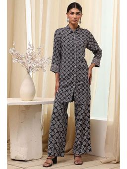 Biba - Women Black Viscose Rayon Straight Co-Ord (Set of 2)