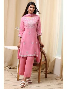 Biba - Women Pink Viscose Kalidar Kurta & Pant with Dupatta (Set of 3)