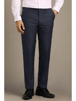 Louis Philippe - Men Navy Blue Flat Front Formal Trouser
