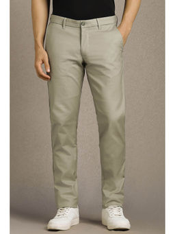 Louis Philippe - Men Olive Solid Flat Front Casual Trouser