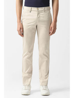 Van Heusen - Men Cream Solid Casual Trouser